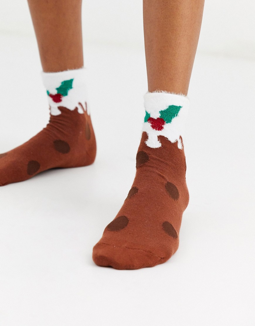ASOS DESIGN Christmas pudding ankle socks-Brown