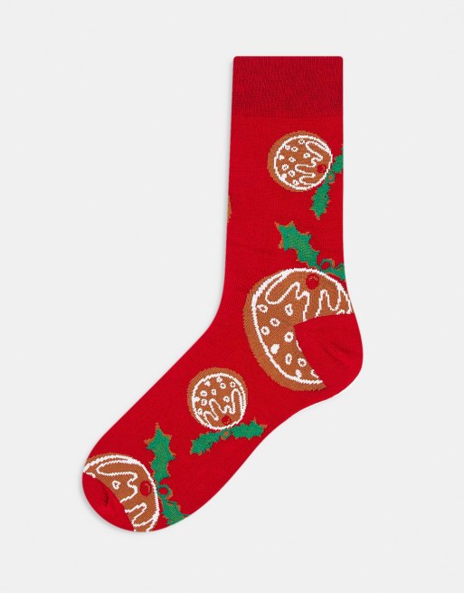 ASOS DESIGN christmas pudding socks in red