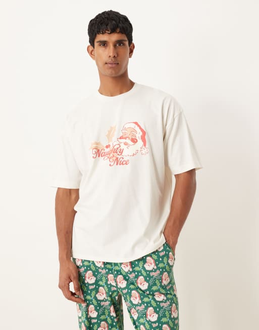 ASOS DESIGN Christmas pyjama set with retro Santa graphic in blue, 3 of 4