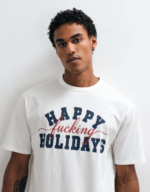 ASOS DESIGN Christmas pyjama set with swear word graphic in red, 2 of 4