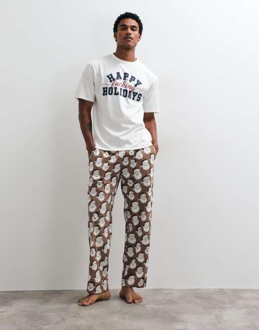 ASOS DESIGN Christmas pyjama set with swear word graphic in red, 3 of 4