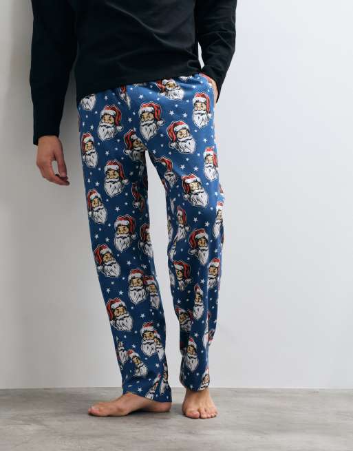 ASOS DESIGN Christmas pyjamabroek met santa-opdruk in blauw, 3 van 5