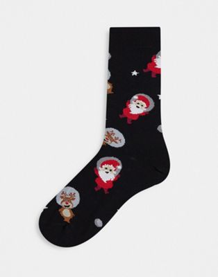 ASOS DESIGN christmas santa and rudolph in space ankle socks-Multi