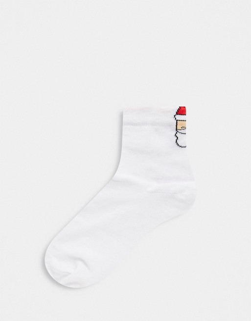 ASOS DESIGN Christmas Santa heel ankle sock in white