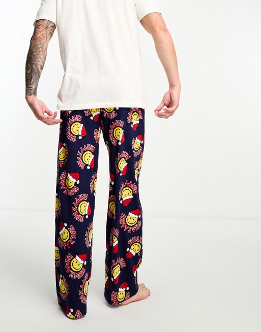 Printed Pajama Bottoms - Navy Father Christmas