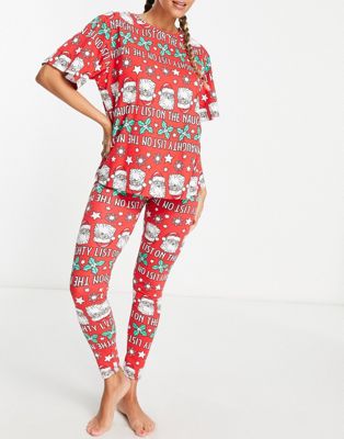 ASOS DESIGN Christmas santa tee & legging pyjama set in red