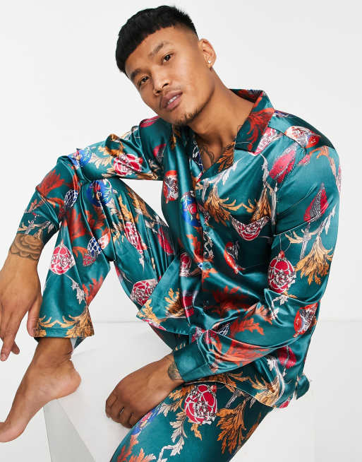 ASOS DESIGN christmas satin pajama set with bauble print