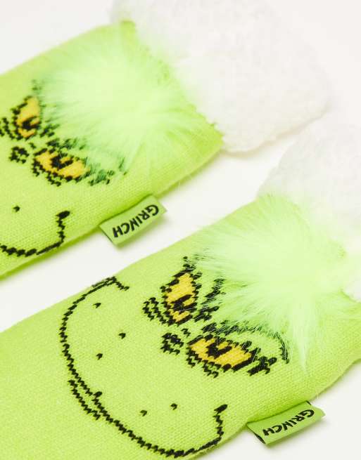 ASOS DESIGN Christmas slipper socks in green with Grinch face | ASOS