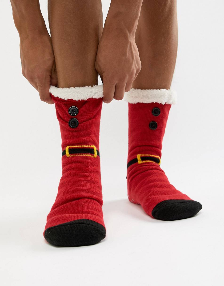 ASOS DESIGN Christmas slipper socks in santa design with fluffy lining, 1 o...