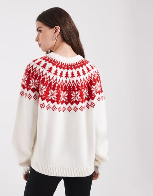 ASOS DESIGN christmas snowflake crew neck sweater in cream, 4 of 4