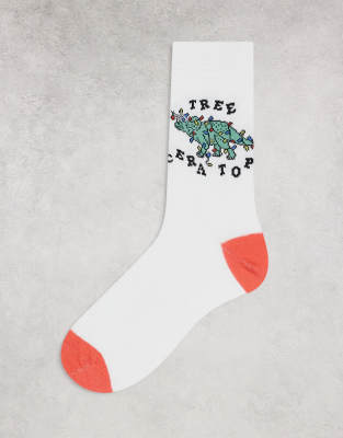 Asos Design Christmas Socks With Dinosaur Graphic In White