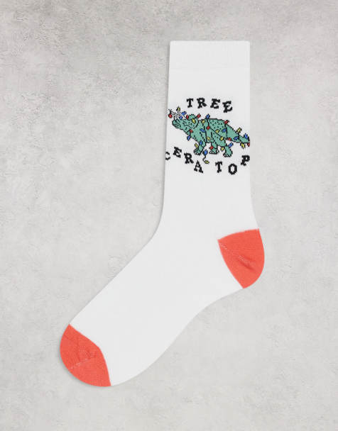 ASOS DESIGN Christmas socks with dinosaur graphic in white - view 1