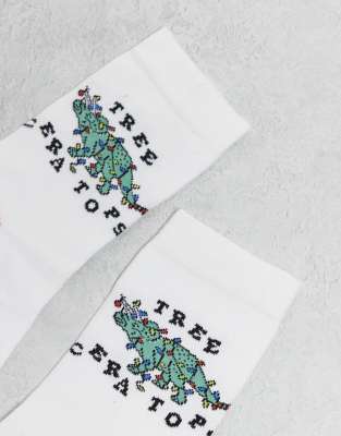 Asos Design Christmas Socks With Dinosaur Graphic In White