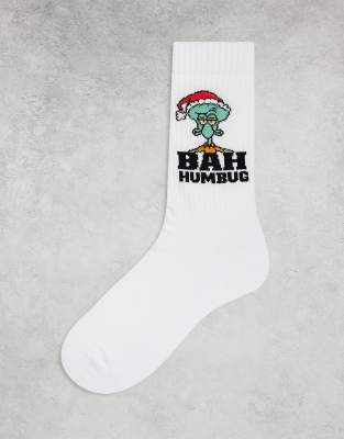 Asos Design Christmas Socks With Squidward Graphic In White