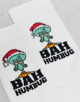 Asos Design Christmas Socks With Squidward Graphic In White