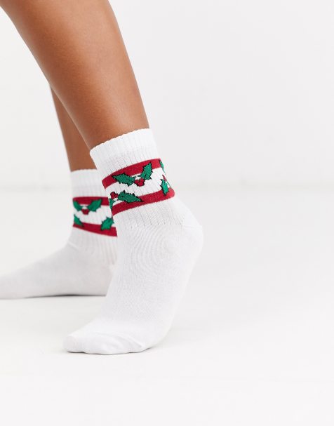 ASOS DESIGN – Christmas – Sportliche Knöchelsöckchen mit glitzernden Holly-Blättern