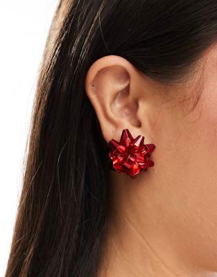 Christmas stud earrings with bow design in red