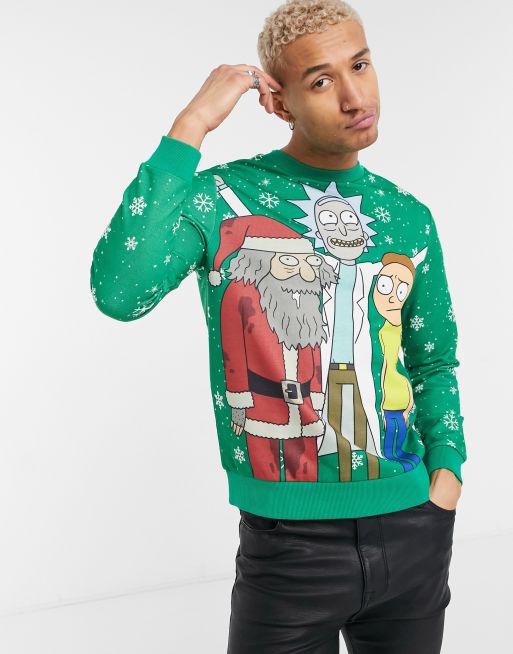 ASOS DESIGN Christmas sweatshirt in green with Rick & Morty print