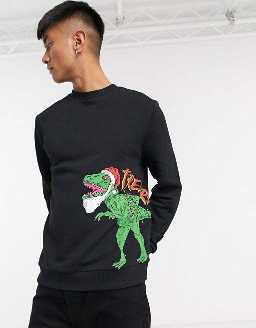 ASOS DESIGN Christmas sweatshirt with dinosaur print