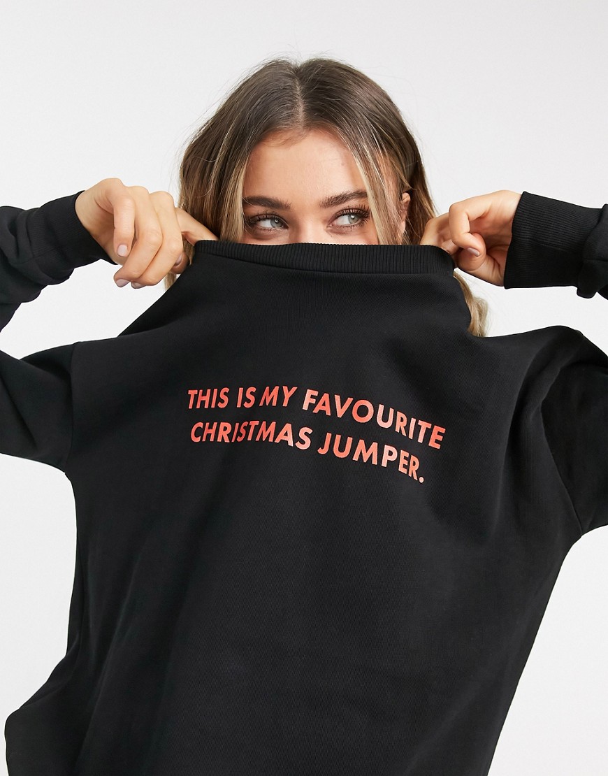 ASOS DESIGN Christmas sweatshirt with 'favourite jumper' print in black