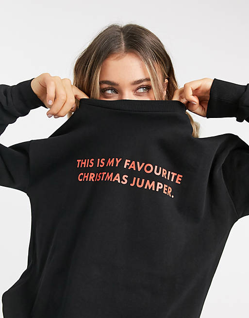 ASOS DESIGN Christmas sweatshirt with favourite jumper print in black
