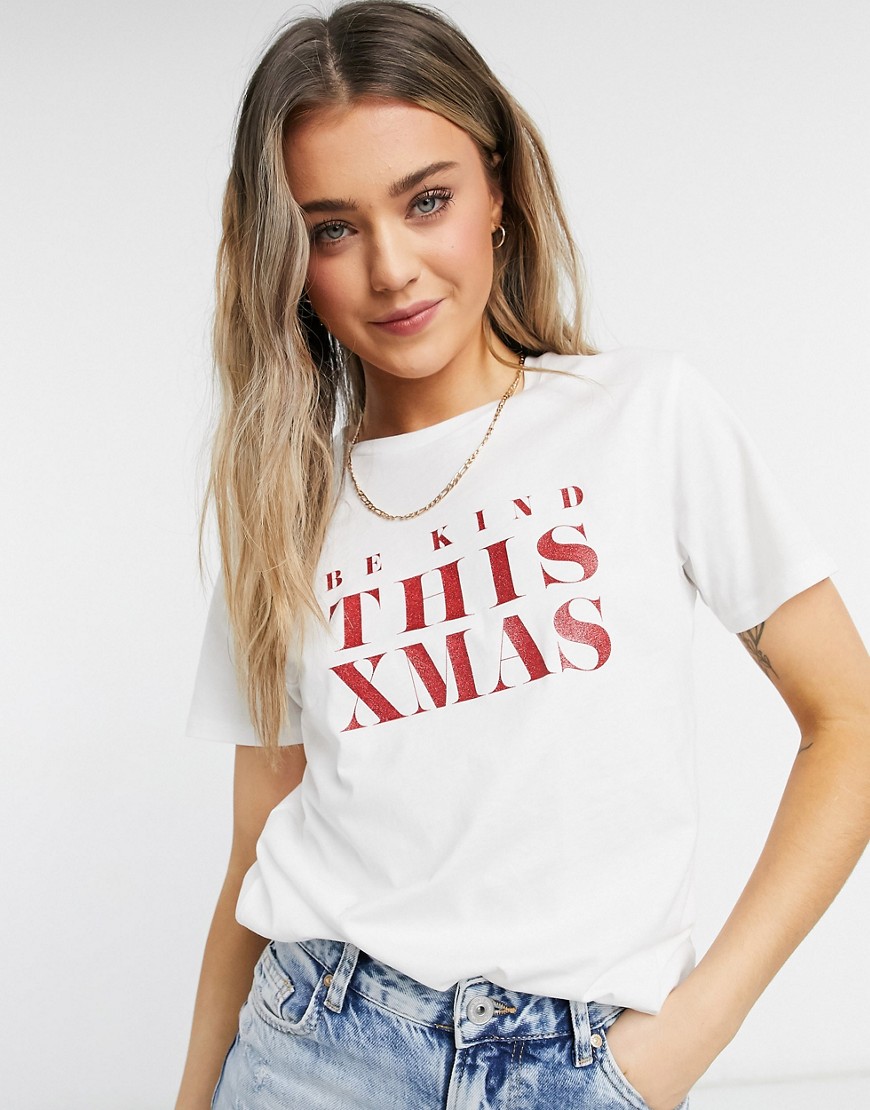 ASOS DESIGN christmas t-shirt with be kind slogan in white
