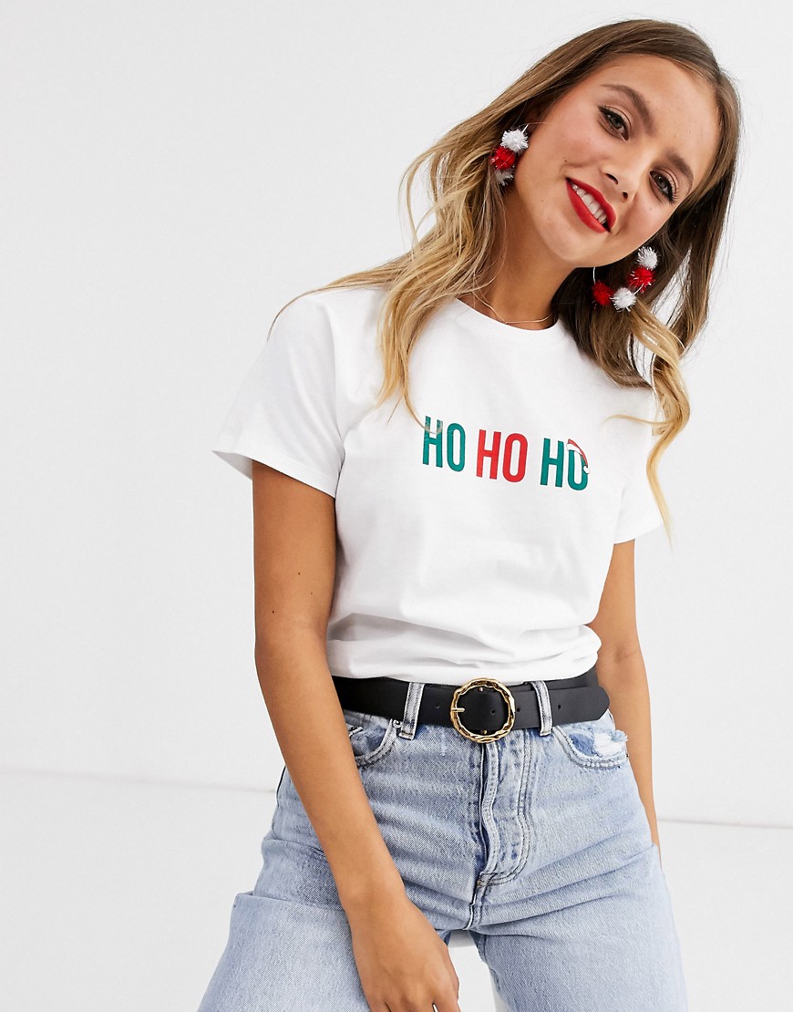 ASOS DESIGN Christmas t-shirt with HO HO HO print-Multi