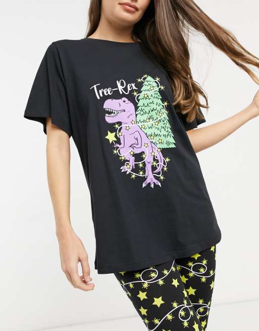 ASOS DESIGN Christmas tree rex oversized tee legging pajama set