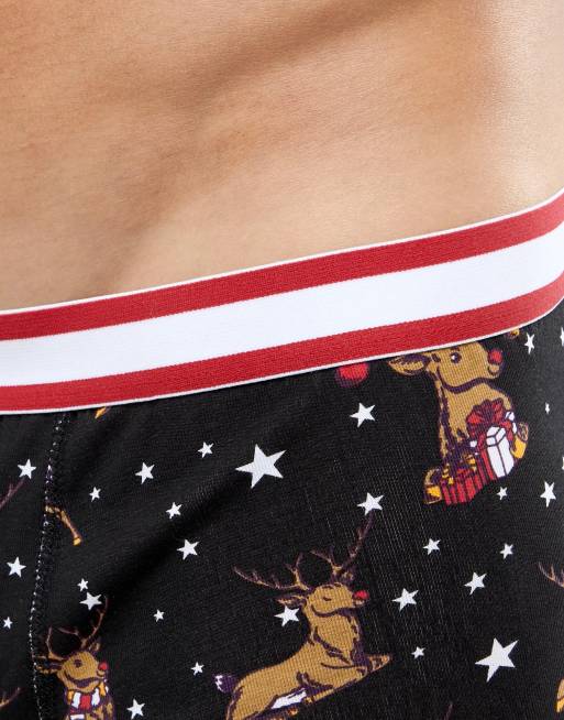 ASOS DESIGN Christmas trunks with reindeer print in cotton, 3 of 4