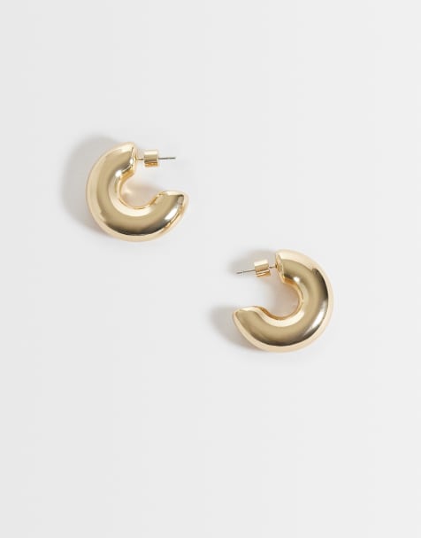 ASOS DESIGN chubby hoops earrings in gold tone - view 1