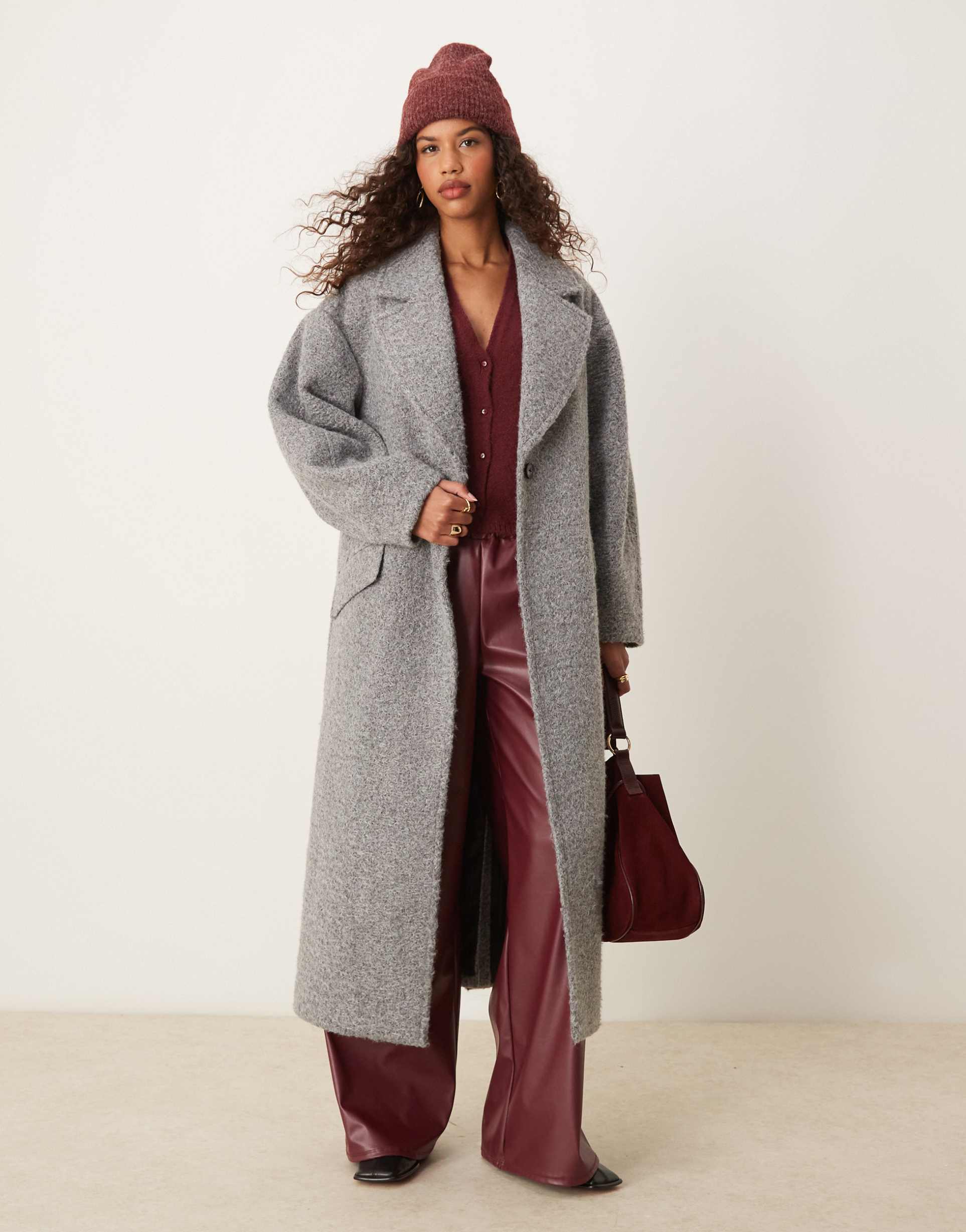 asos design chuck on cozy boucle coat in gray