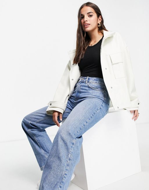 ASOS DESIGN Petite chuck on faux leather jacket in white - ShopStyle