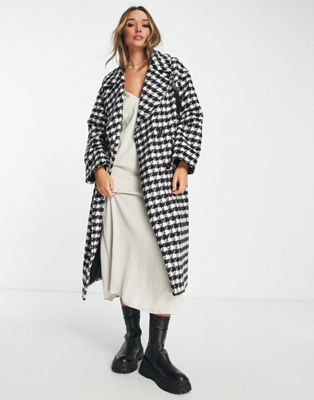 ASOS DESIGN chuck on houndstooth wool mix coat in black and white