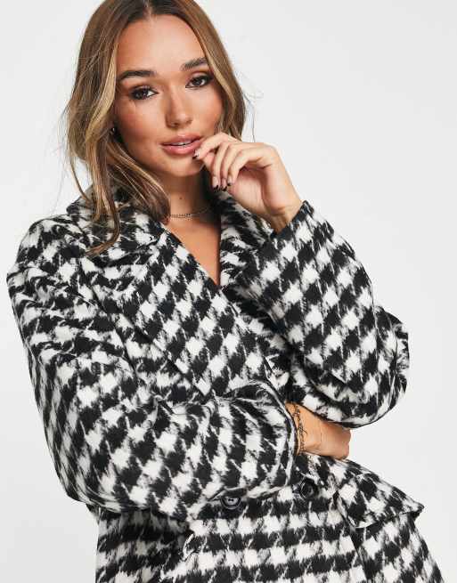 ASOS DESIGN chuck on houndstooth wool mix coat in black and white