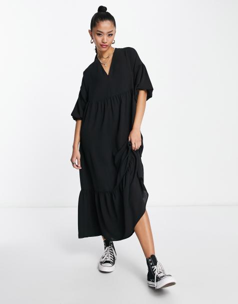 ASOS DESIGN chuck on smock midi dress in black - view 1
