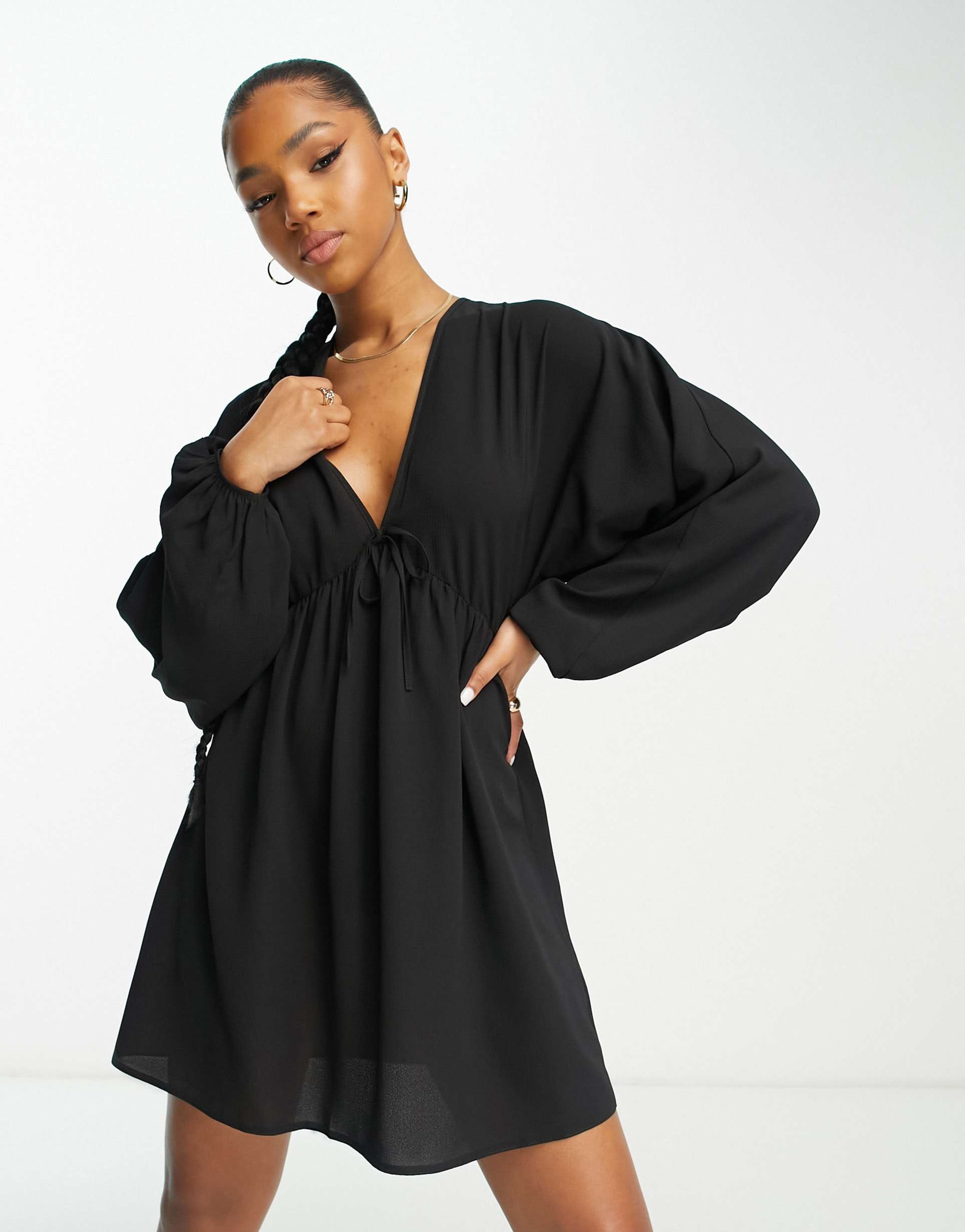 asos design chuck on swing mini dress in black