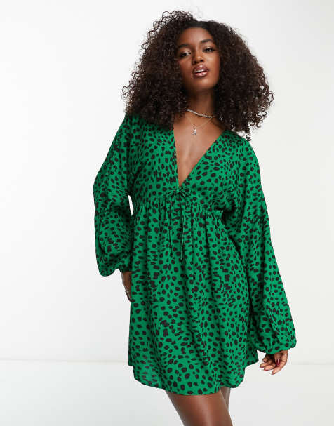 ASOS DESIGN chuck on swing mini dress in green animal print - view 1