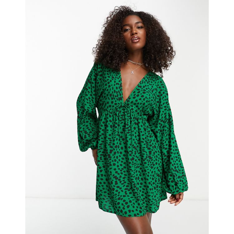 ASOS DESIGN chuck on swing mini dress in green animal print | ASOS