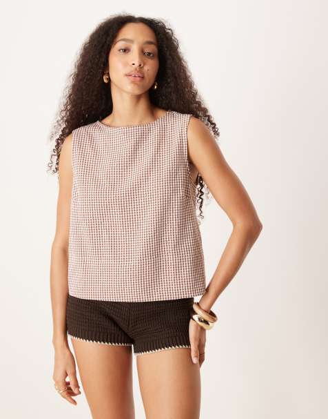 ASOS DESIGN chuck on tank top in pink gingham - view 1