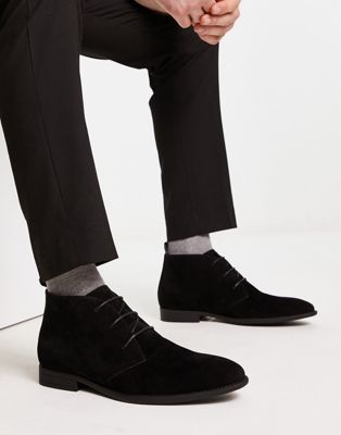 Shop Asos Design Chukka Boots In Black Faux Suede
