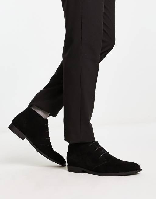 ASOS DESIGN chukka boots in black faux suede