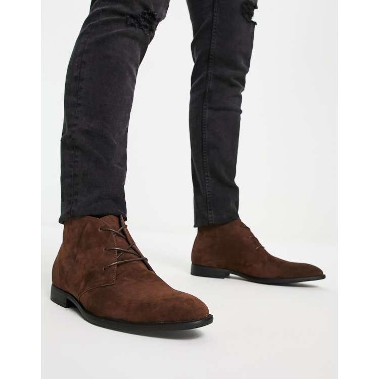 Asos design desert boots in tan leather with outlet suede detail