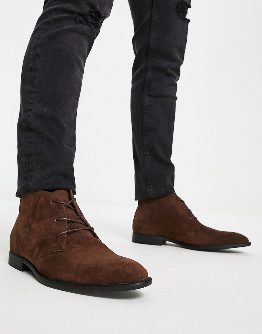 Asos Design Chukka Boots In Brown Faux Suede