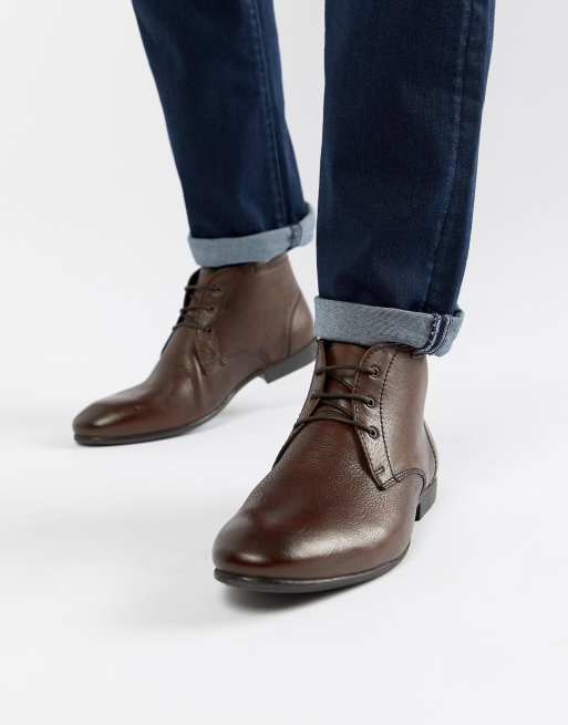 ASOS DESIGN chukka boots in brown leather | ASOS