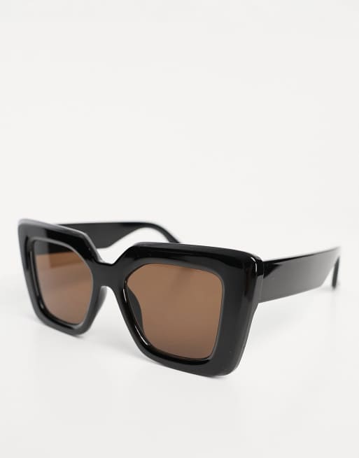 ASOS DESIGN - Chunky 70'er-solbriller med brune glas i skinnende sort