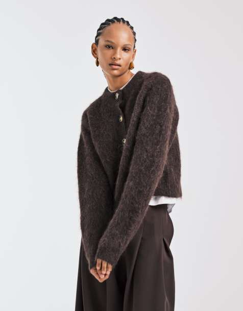 ASOS DESIGN chunky premium alpaca cardigan in chocolate