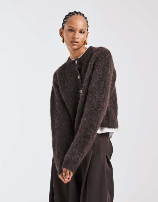 ASOS DESIGN chunky alpaca cardigan in brown
