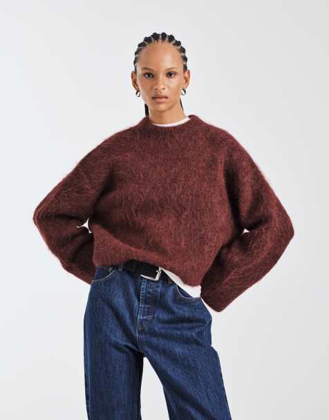 ASOS DESIGN chunky alpaca jumper in plum - view 1