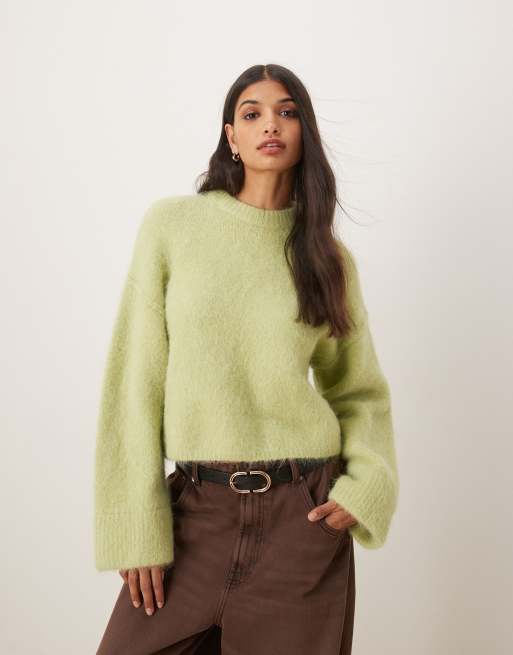 ASOS DESIGN chunky alpaca sweater in light green