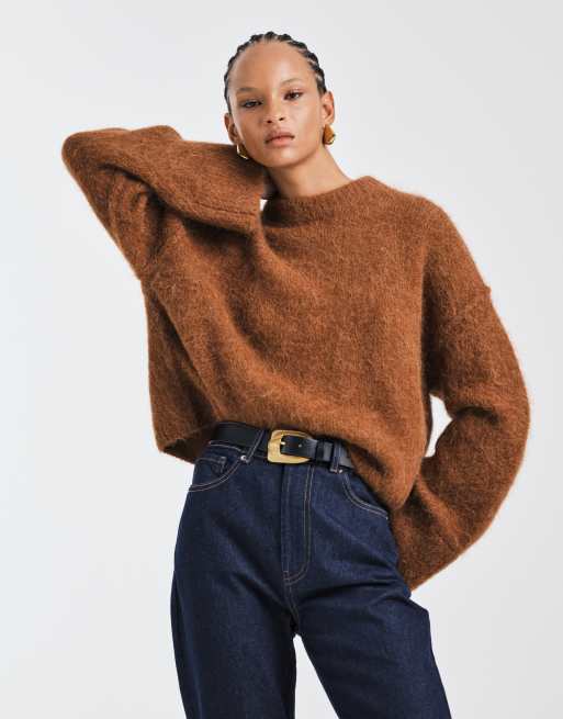 ASOS DESIGN chunky alpaca sweater in toffee